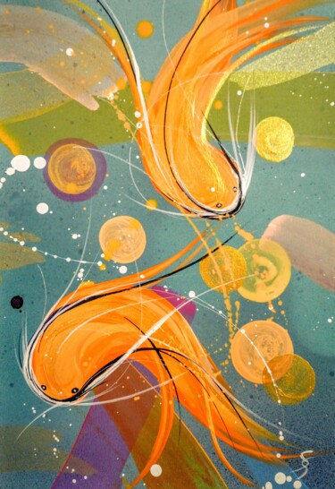 Malarstwo zatytułowany „CHINESE FISHES 2” autorstwa Svetlana Sokolova, Oryginalna praca, Akryl