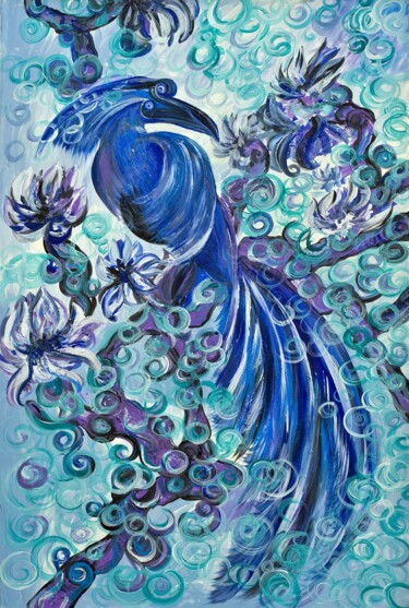 Painting titled "BLUE CROW" by Svetlana Sokolova, Original Artwork, Acrylic