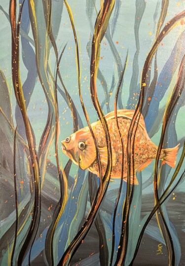 Painting titled "GOLD FISH" by Svetlana Sokolova, Original Artwork, Acrylic