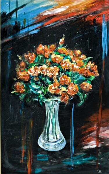 Malarstwo zatytułowany „ORANGE ROSES” autorstwa Svetlana Sokolova, Oryginalna praca, Akryl