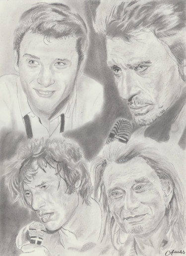 Drawing titled "Johnny Hallyday" by Éric Adam, Original Artwork, Pencil