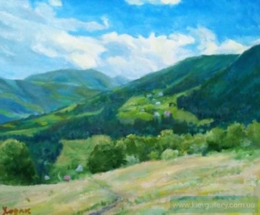 Pittura intitolato "Il y a des montagne…" da Stanislav Khodak, Opera d'arte originale, Olio