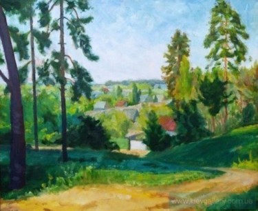 Pittura intitolato "Vue du village de V…" da Stanislav Khodak, Opera d'arte originale, Olio