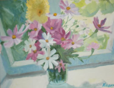 Malerei mit dem Titel "Fleurs sur le rebor…" von Stanislav Khodak, Original-Kunstwerk, Öl