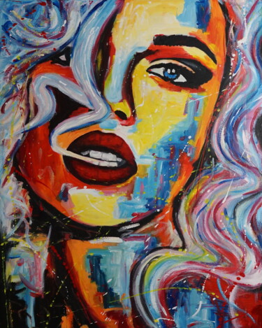 Painting titled "Blonde curls" by Stach, Original Artwork, Acrylic Mounted on Wood Stretcher frame