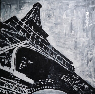 Schilderij getiteld "Eiffel Tower" door Stach, Origineel Kunstwerk, Acryl Gemonteerd op Frame voor houten brancard