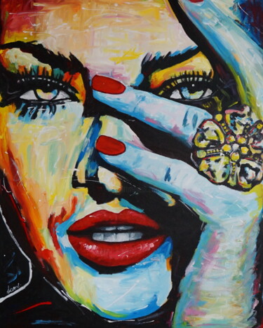 Painting titled "Diamond Eyes" by Stach, Original Artwork, Acrylic Mounted on Wood Stretcher frame