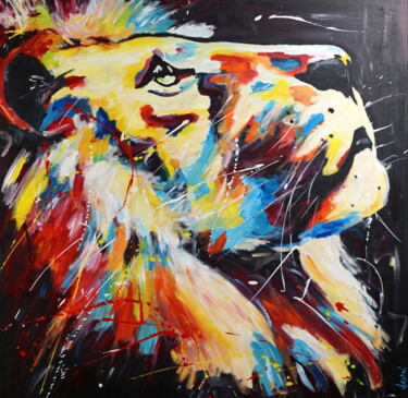 Schilderij getiteld "King" door Stach, Origineel Kunstwerk, Acryl Gemonteerd op Frame voor houten brancard