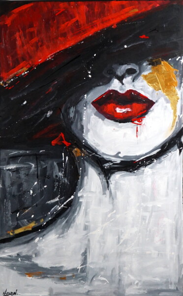 Painting titled "Girl in a hat a toq…" by Stach, Original Artwork, Acrylic Mounted on Wood Stretcher frame