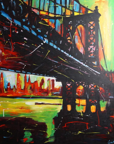 Painting titled "Manhattan Bridge" by Stach, Original Artwork, Acrylic