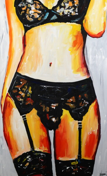 Painting titled "Nude in lingerie" by Stach, Original Artwork, Acrylic