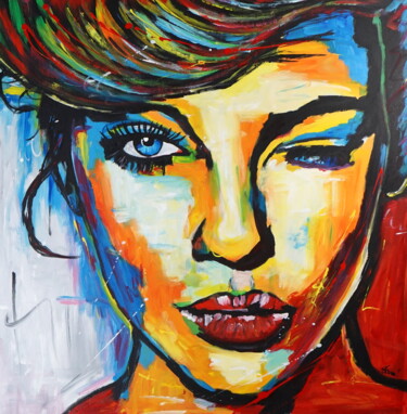 Painting titled "Wink" by Stach, Original Artwork, Acrylic Mounted on Wood Stretcher frame