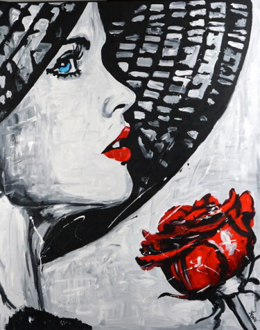 Картина под названием "With Rose" - Stach, Подлинное произведение искусства, Масло Установлен на Деревянная рама для носилок