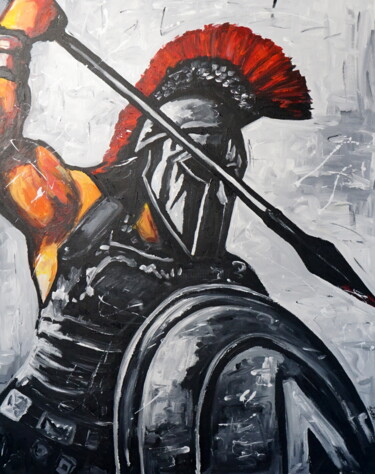 Painting titled "The Spartan" by Stach, Original Artwork, Acrylic Mounted on Wood Stretcher frame