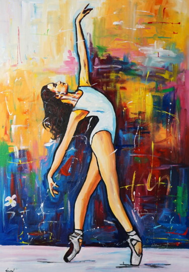Painting titled "Ballerina" by Stach, Original Artwork, Oil Mounted on Wood Stretcher frame