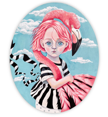 Malerei mit dem Titel "Alice in Flamingo l…" von Stacy Shpak, Original-Kunstwerk, Acryl