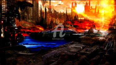 Arts numériques intitulée "City on fire" par Staffprod, Œuvre d'art originale, Peinture numérique