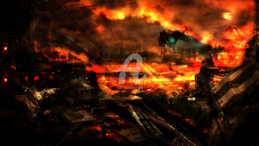 Digitale Kunst getiteld "City on fire 2" door Staffprod, Origineel Kunstwerk, 3D-modellering