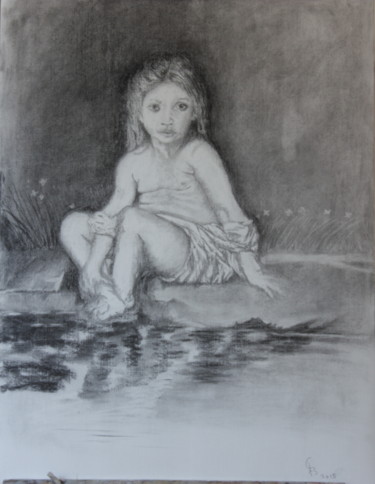 Tekening getiteld "Bouguereau girl" door Stan Bert Singer, Origineel Kunstwerk, Houtskool