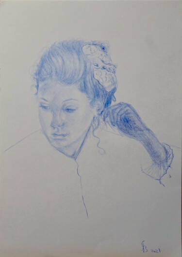 Dessin intitulée "Portraitstudie jung…" par Stan Bert Singer, Œuvre d'art originale, Crayon