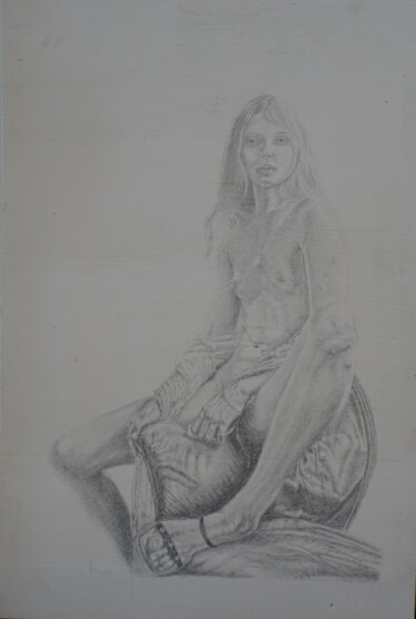 Drawing titled "Anna waiting" by Stan Bert Singer, Original Artwork, Silverpoint