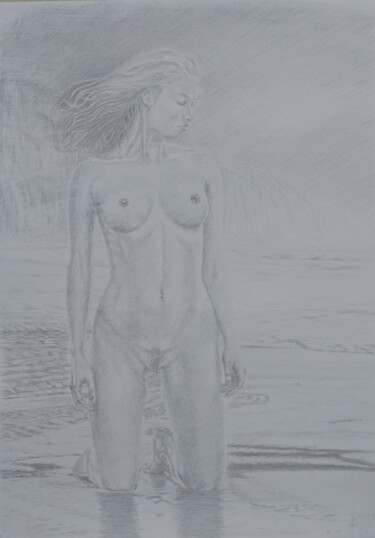 Рисунок под названием "The beach I dream of" - Stan Bert Singer, Подлинное произведение искусства, Серебряный карандаш