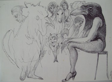 Drawing titled "Judgement" by Stan Bigda, Original Artwork, Ballpoint pen