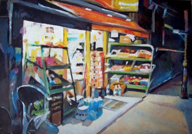 Schilderij getiteld "Night shop 3" door Stan Bigda, Origineel Kunstwerk, Olie