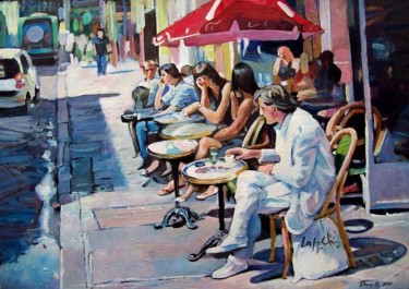 Картина под названием "Paris pavement cafe" - Stan Bigda, Подлинное произведение искусства, Акрил