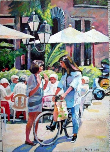 Painting titled "Street conversation" by Stan Bigda, Original Artwork