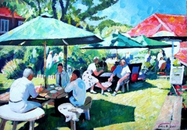 Painting titled "Garden party" by Stan Bigda, Original Artwork, Oil