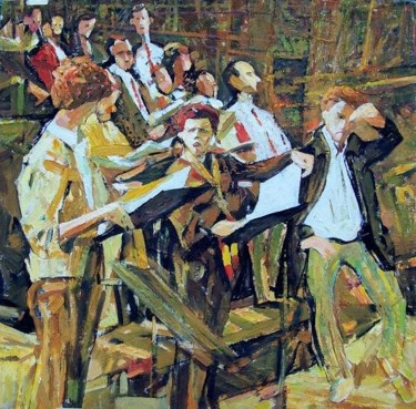 Ζωγραφική με τίτλο "Choir Rehearsal" από Stan Bigda, Αυθεντικά έργα τέχνης