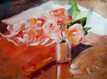 Painting titled "Tea Roses" by Stan Bigda, Original Artwork, Oil