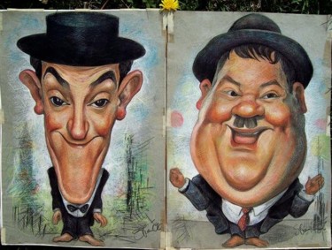 Dessin intitulée "Laurel and Hardy" par Stan Bigda, Œuvre d'art originale, Pastel