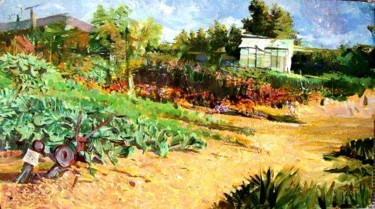 Malerei mit dem Titel "The Garden Shed" von Stan Bigda, Original-Kunstwerk, Öl