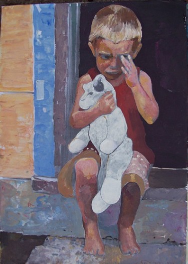 Peinture intitulée "Crying boy" par Stan Bigda, Œuvre d'art originale