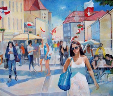 Painting titled "On the street in Po…" by Stan Bigda, Original Artwork, Oil