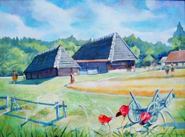 Malerei mit dem Titel "Skansen in Poland" von Stan Bigda, Original-Kunstwerk, Öl