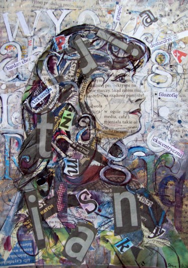 Collages intitulée "Une femme de lettres" par Stan Bigda, Œuvre d'art originale