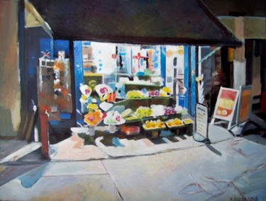 Painting titled "Night shop at Paddi…" by Stan Bigda, Original Artwork, Oil
