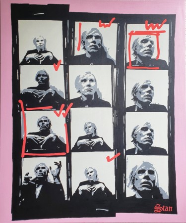 Painting titled "ANDY CONTACT SHEETS" by Stan, Original Artwork, Acrylic Mounted on Wood Stretcher frame