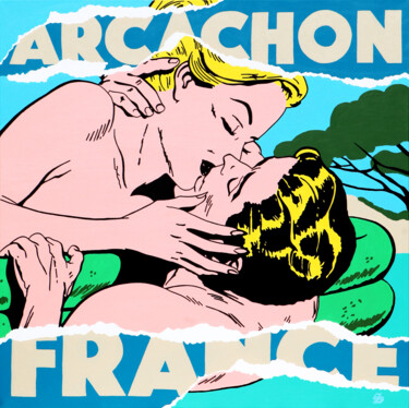Painting titled "ARCACHON LOVERS" by Stan, Original Artwork, Acrylic Mounted on Wood Stretcher frame