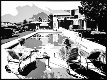 「Pool side」というタイトルの絵画 Stanによって, オリジナルのアートワーク, アクリル ウッドストレッチャーフレームにマウント