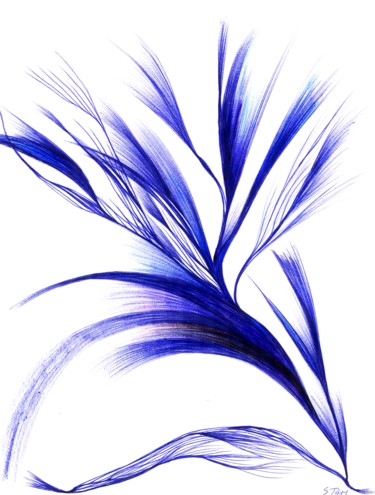 Peinture intitulée "blue-flower.jpg" par Stan.Phi, Œuvre d'art originale, Encre