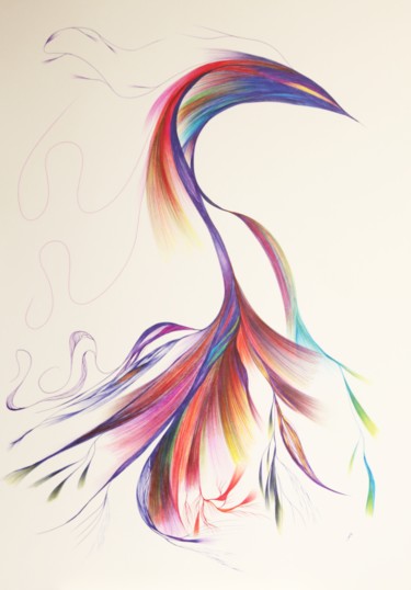Dessin intitulée "oiseau-arc-en-ciel-…" par Stan.Phi, Œuvre d'art originale, Stylo à bille
