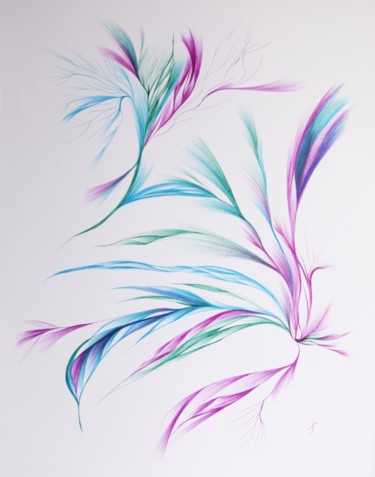 Drawing titled "fleurs-mauves-bleus…" by Stan.Phi, Original Artwork, Ballpoint pen