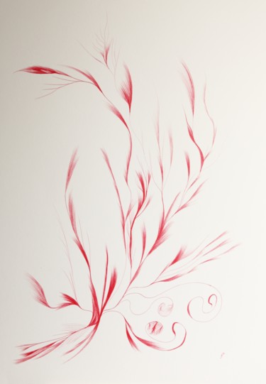 Drawing titled "feuilles-rouges-en-…" by Stan.Phi, Original Artwork, Ballpoint pen