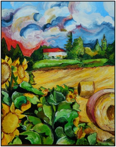 Painting titled "tournesols-et-moiss…" by Patrice Bailly (stan), Original Artwork, Oil