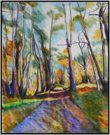 Peinture intitulée "sous-bois-pastel-gr…" par Patrice Bailly (stan), Œuvre d'art originale, Pastel