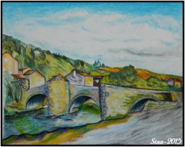 Painting titled "pont-de-saurier-pas…" by Patrice Bailly (stan), Original Artwork, Pastel